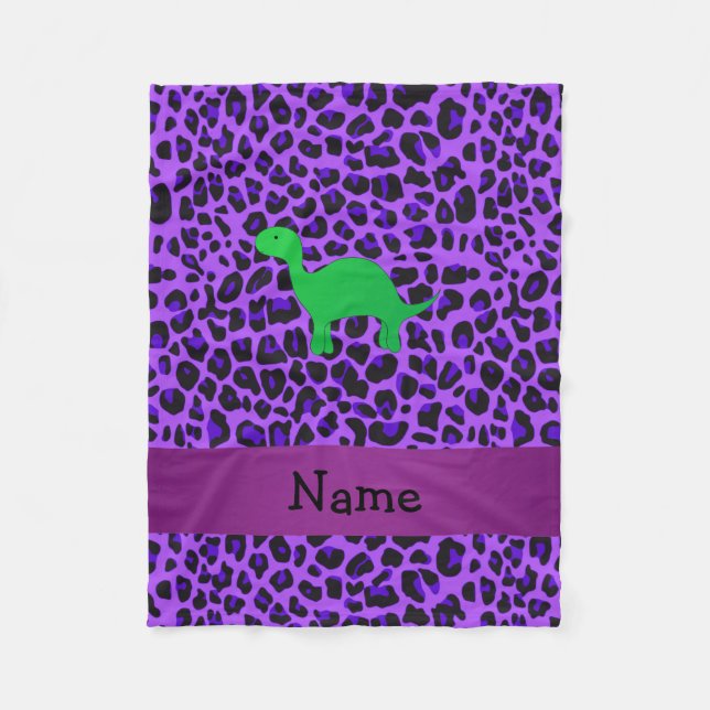 Personalized name dino purple leopard fleece blanket (Front)
