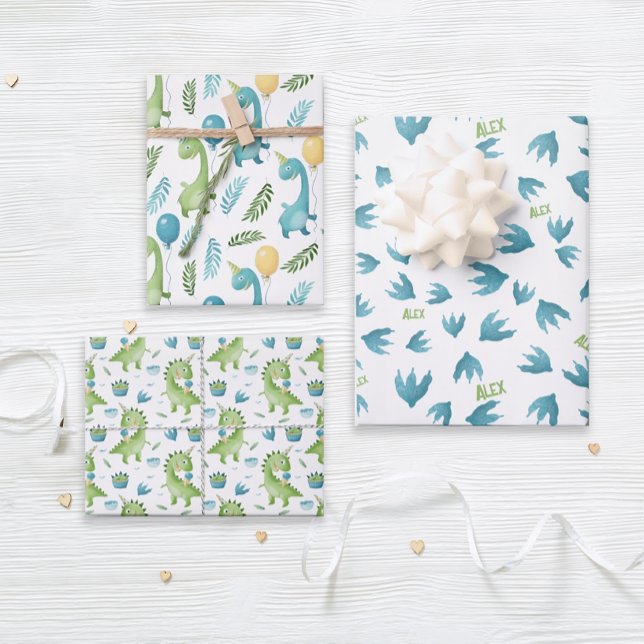 Personalized Name Dinosar Wrapping Paper Sheet (Personalized dinosaur gift wrap will thrill your dino lover.)