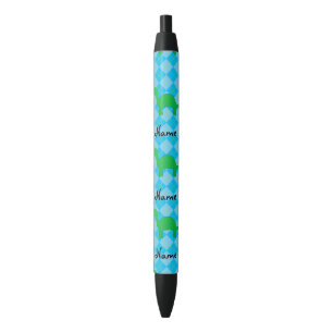 Personalized name dinosaur blue argyle black ink pen