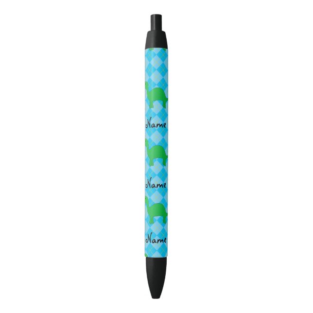 Personalized name dinosaur blue argyle black ink pen (Front Vertical)
