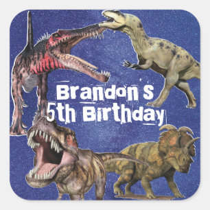 Personalized Name Dinosaur Boys Birthday Party Square Sticker