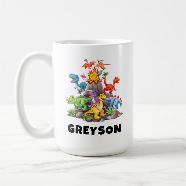 Personalized Name Dinosaur Kids Hot Cocoa Coffee Mug (Left)