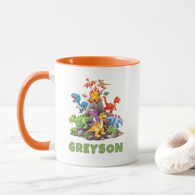 Personalized Name Dinosaur Kids Hot Cocoa Mug (With Donut)