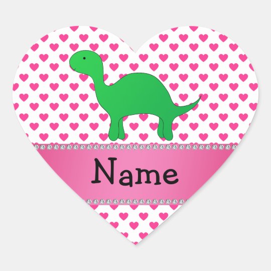Personalized name dinosaur pink hearts polka dots heart sticker