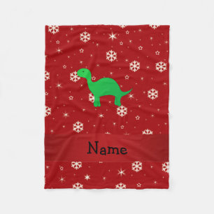 Personalized name dinosaur red snowflakes fleece blanket