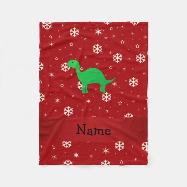 Personalized name dinosaur red snowflakes fleece blanket (Front)