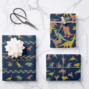 Personalized Name Dinosaur Wrapping Paper Sheet