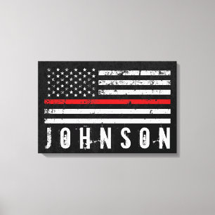 Personalized Name Distressed Firefighter Flag Canvas Print