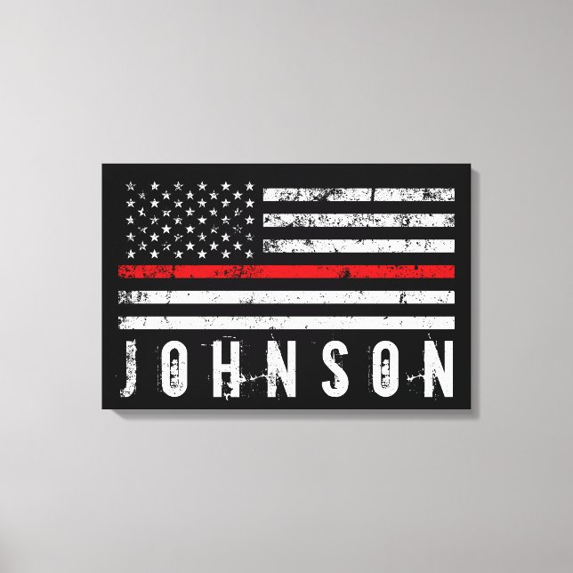 Personalized Name Distressed Firefighter Flag Canvas Print (Front)