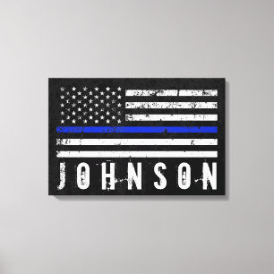 Personalized Name Distressed Police Flag Canvas Print
