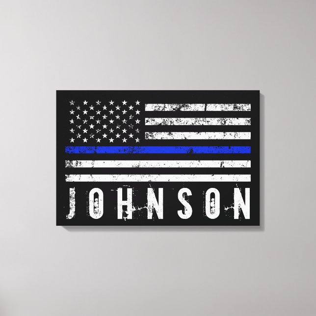 Personalized Name Distressed Police Flag Canvas Print (Front)