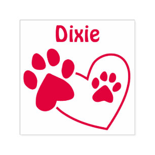 Personalized Name Dog Paw Prints On Heart Self-inking Stamp