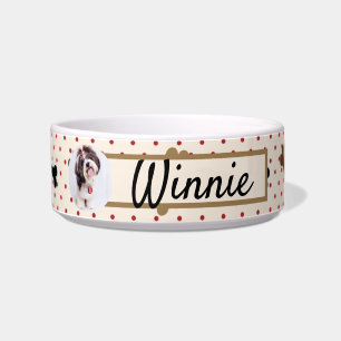 Personalized Name Dog Photo Pet Bowl Brown Bones