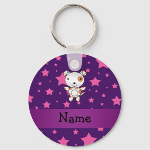 Personalized name dog pink stars purple keychain
