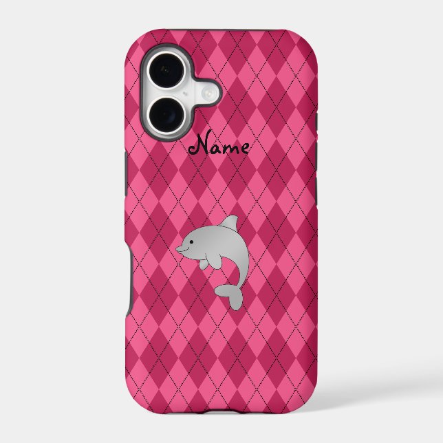 Personalized name dolphin pink argyle (Back)