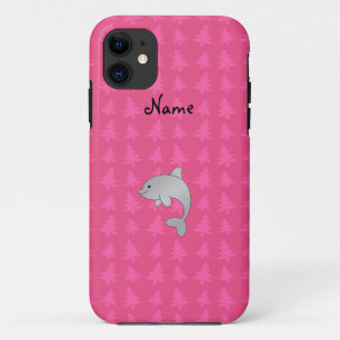 Personalized name dolphin pink christmas trees iPhone 11 case