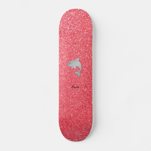 Personalized name dolphin pink glitter skateboard (Front)