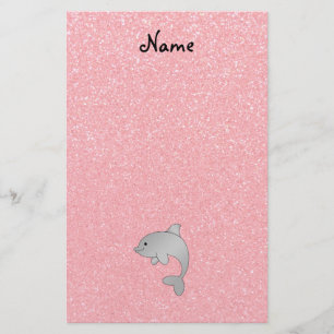 Personalized name dolphin pink glitter stationery