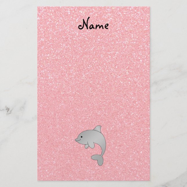 Personalized name dolphin pink glitter stationery (Front)