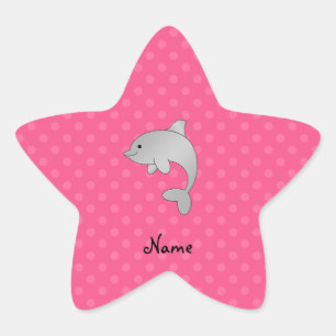 Personalized name dolphin pink polka dots star sticker