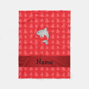 Personalized name dolphin red christmas trees fleece blanket