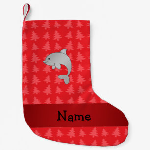 Personalized name dolphin red christmas trees small christmas stocking