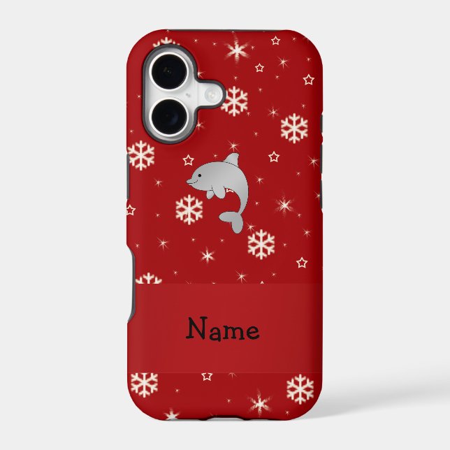 Personalized name dolphin red snowflakes (Back)
