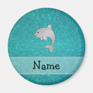 Personalized name dolphin turquoise glitter magnet