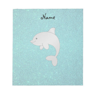 Personalized name dolphin turquoise glitter notepad