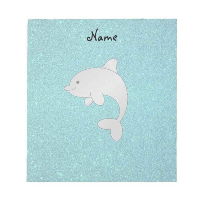 Personalized name dolphin turquoise glitter notepad (Front)