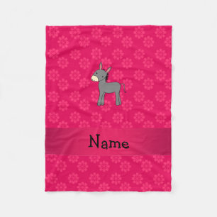 Personalized name donkey pink flowers fleece blanket