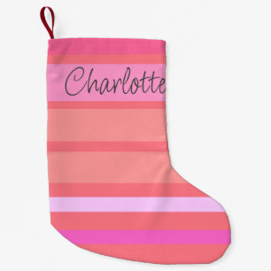 Personalized Name Double-Sided Hot Pink Stripes Small Christmas Stocking