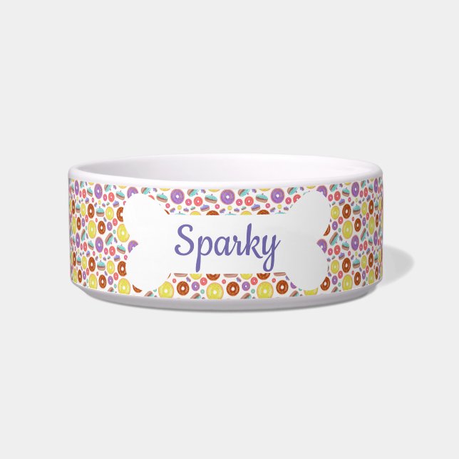 Personalized Name Doughnuts Pattern Pet Bowl (Front)
