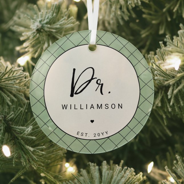 Personalized Name Dr Minimalist Doctor Graduation Glass Ornament (Insitu)