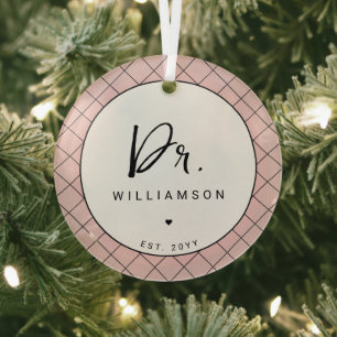 Personalized Name Dr Minimalist Doctor Graduation Glass Ornament