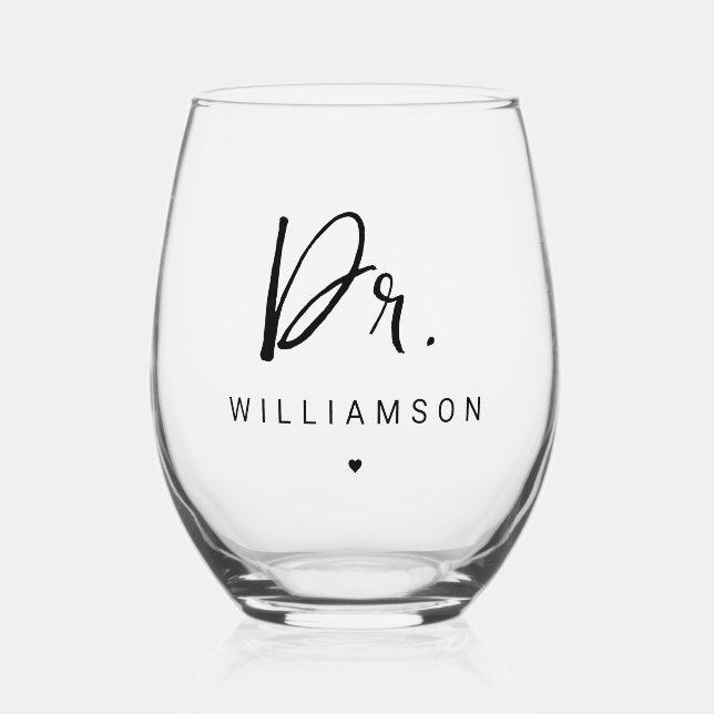 Personalized Name Dr Minimalist Doctor Graduation Stemless Wine Glass (Front)