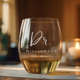 Personalized Name Dr Minimalist Doctor Graduation Stemless Wine Glass