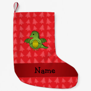 Personalized name dragon red christmas trees small christmas stocking