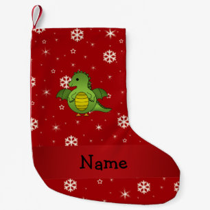 Personalized name dragon red snowflakes small christmas stocking