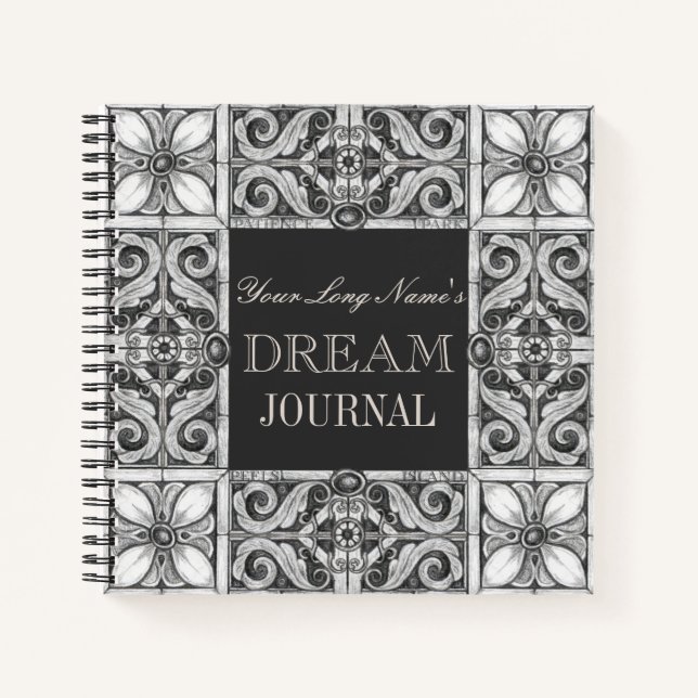 Personalized Name Dream Journal Black Grey White (Front)