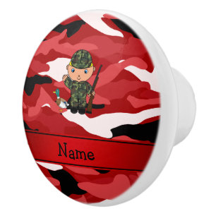 Personalized name duck hunter red camouflage ceramic knob