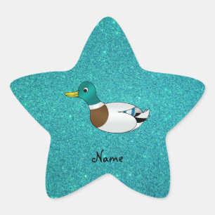 Personalized name duck turquoise glitter star sticker