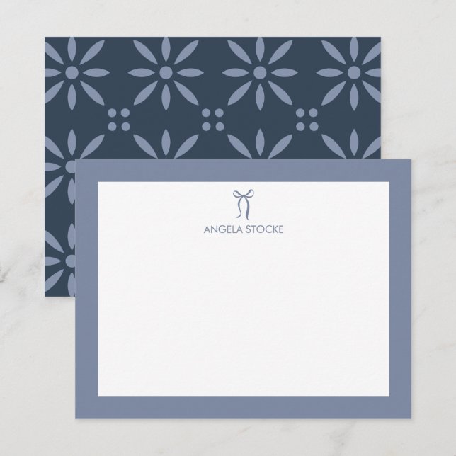 Personalized Name Dusty Blue Bow Card (Front/Back)