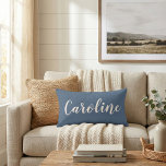 Personalized Name Dusty Blue Minimalist Script Accent Pillow<br><div class="desc">Add a personal touch to your space with this elegant custom name accent pillow. Featuring a soft muted blue background and stylish script typography, this pillow is perfect for bedrooms, living rooms, dorms, or nurseries. A thoughtful and unique gift for birthdays, housewarmings, or special occasions. Customize it with any name...</div>
