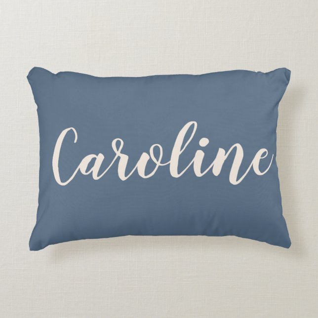 Personalized Name Dusty Blue Minimalist Script Accent Pillow (Front)