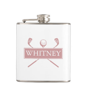 Personalized Name Dusty Rose Clubs And Ball Hip Flask