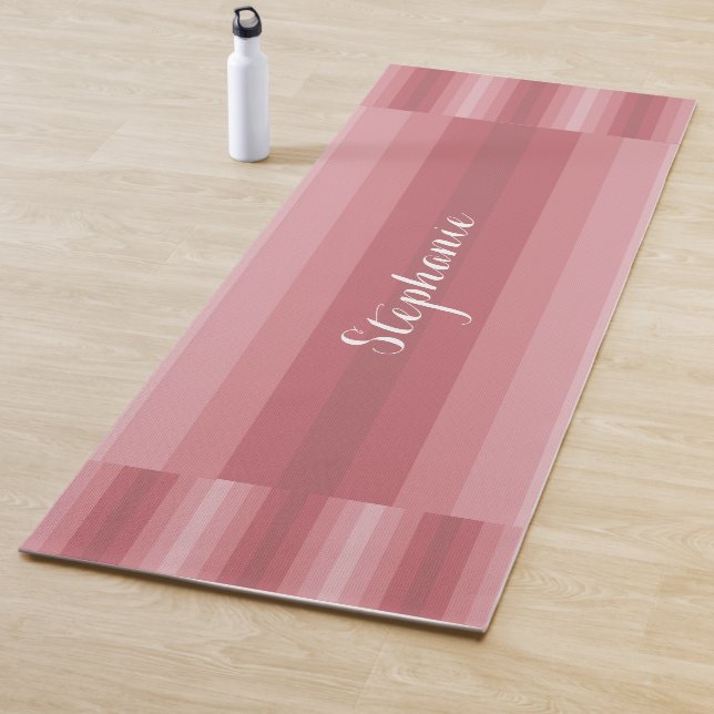 Personalized Name Dusty Rose Pink Stripe Yoga Mat (In Situ)