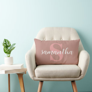 Personalized name dusty rose &white lumbar pillow