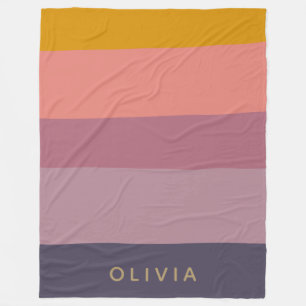 Personalized Name Earthy Warm Muted Stripes Fleece Blanket