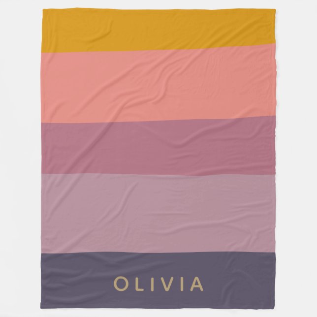 Personalized Name Earthy Warm Muted Stripes Fleece Blanket (Front)